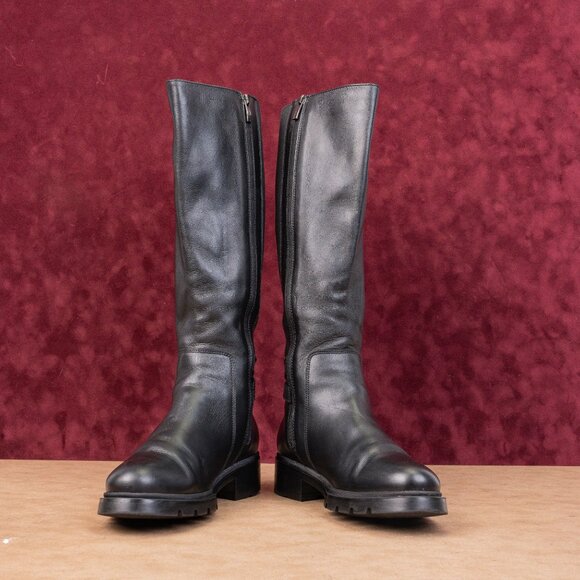 La Canadienne Women Black Leather Buckle Zip Riding Stretch Lug Knee Boots sz 9 - Picture 2 of 9
